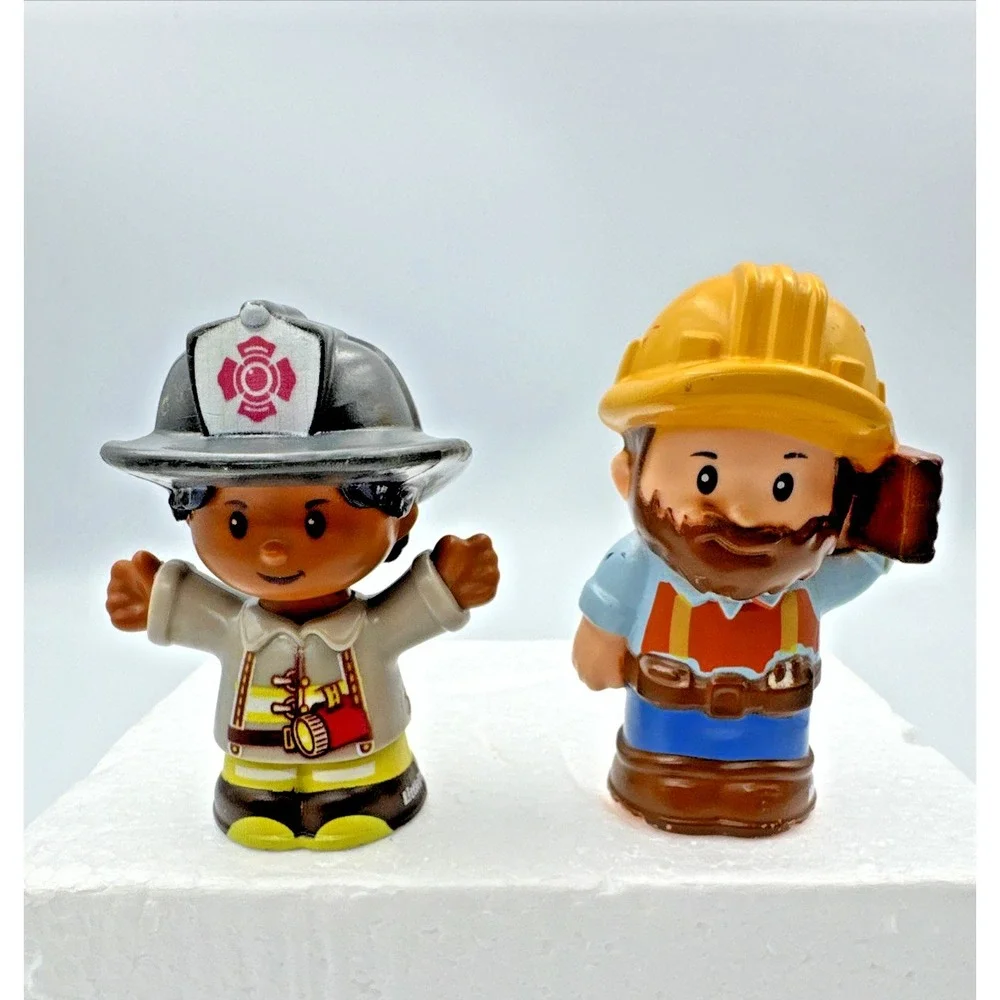 Lot Of‎ 2 Fisher Price Little People Girl Firefighter and Construction Man 2016